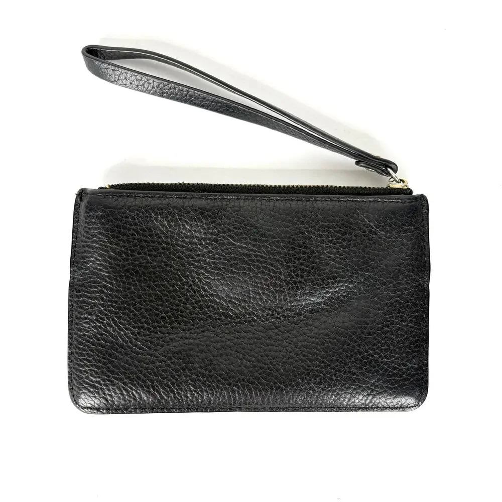 Kate Spade New York Highland Place Bee Wristlet Black Pebbled Leather Gold Zip